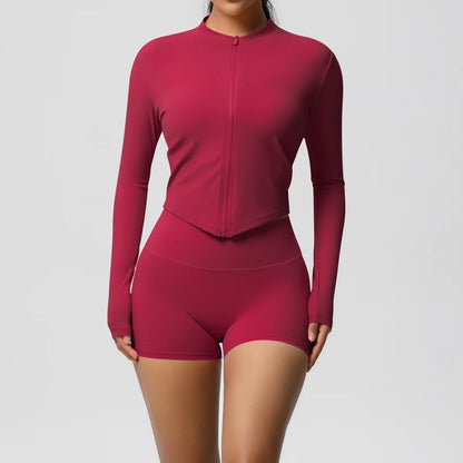 Women’s Zipper Jacket and Scrunch Shorts Workout Set