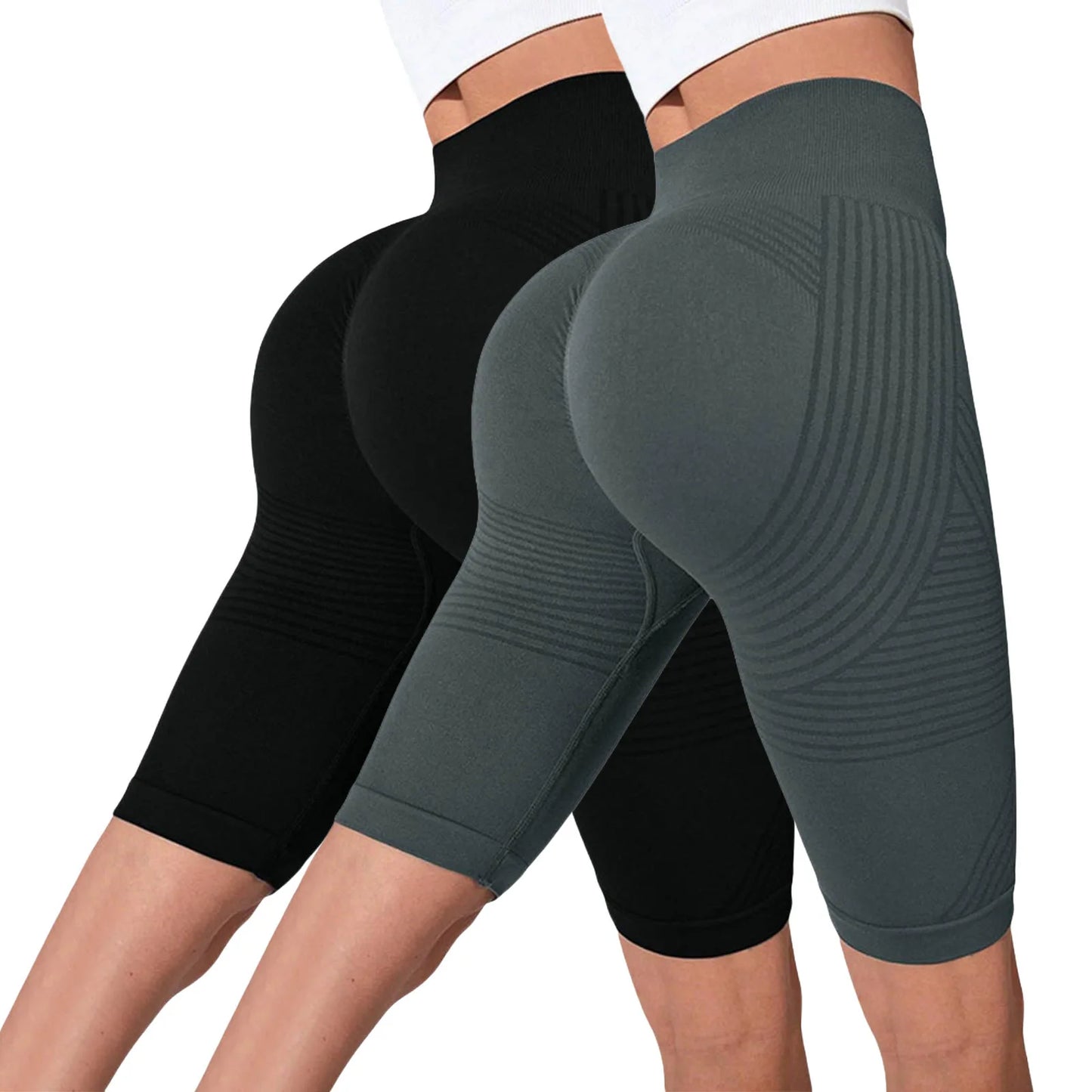 2-Pack Women's High-Waisted Seamless Workout Shorts – Tummy Support Yoga & Fitness Shorts