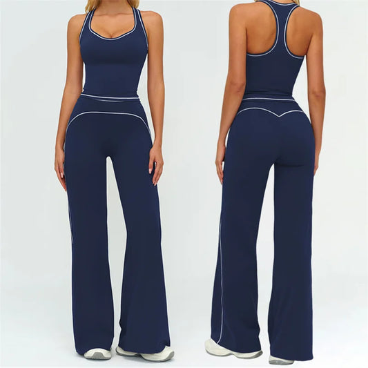 Contrast Trim Yoga Set – Sports Bra & High-Waist Leggings