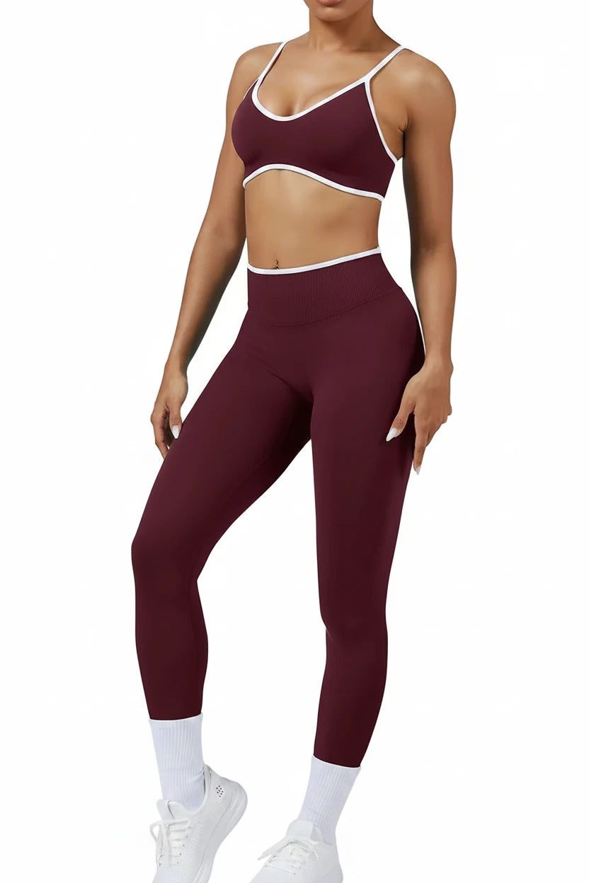 Women’s Color Block Yoga Set – Sports Bra & High-Waisted Shorts