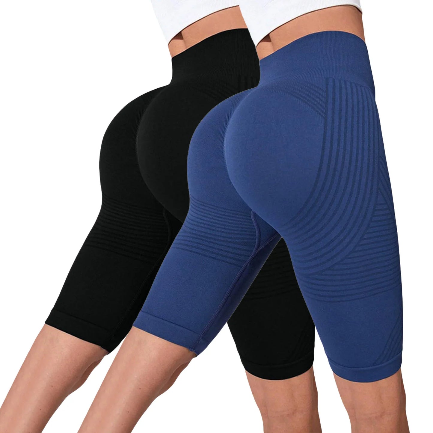 2-Pack Women's High-Waisted Seamless Workout Shorts – Tummy Support Yoga & Fitness Shorts
