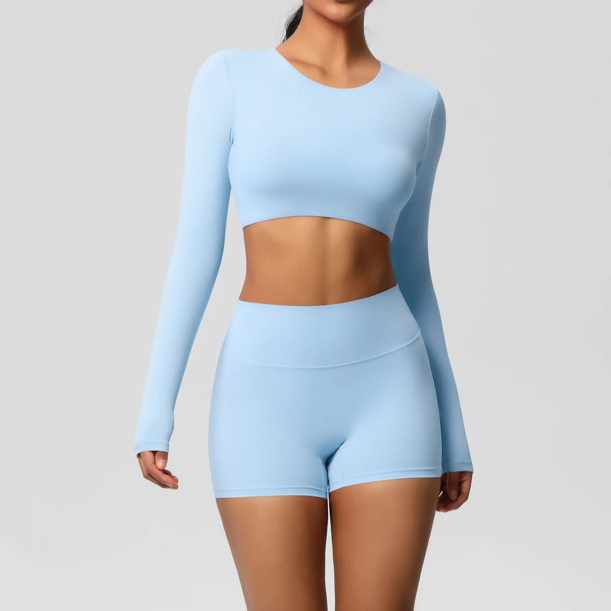 Women's 2-Piece Long Sleeve Yoga Set – High-Waisted Leggings & Crop Top Workout Outfit