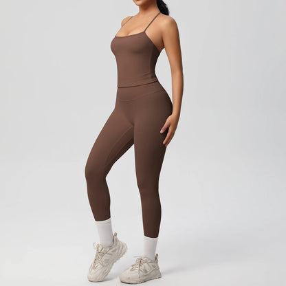 Women's 2-Piece Fitness Set – Halter Top & Tummy Control Bottoms