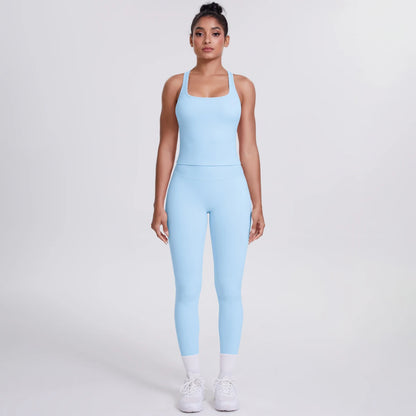 Women's Tummy Control Workout Set – Crossover Back Sports Bra & Leggings