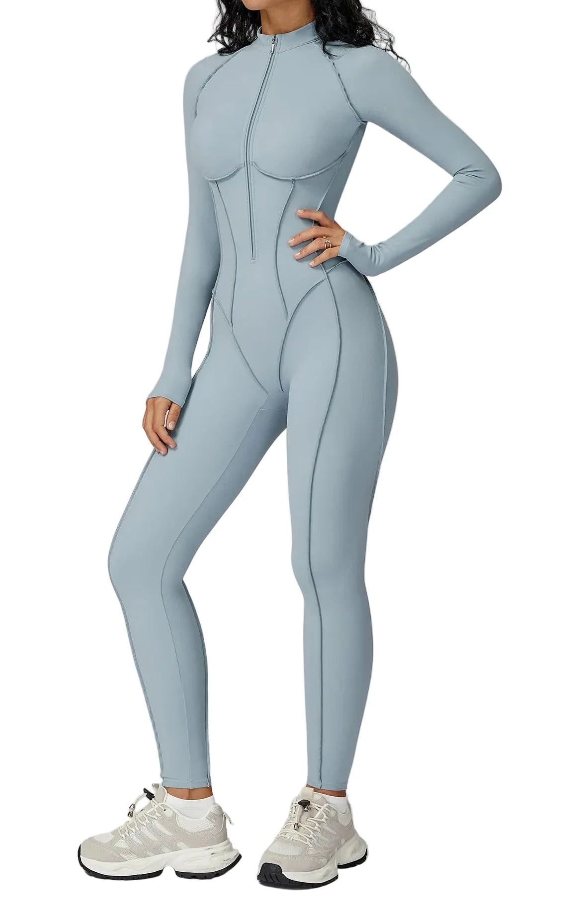 FlexSculpt Zip-Up Yoga Bodysuit – Long Sleeve Compression Jumpsuit
