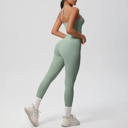 Women's 2-Piece Fitness Set – Halter Top & Tummy Control Bottoms