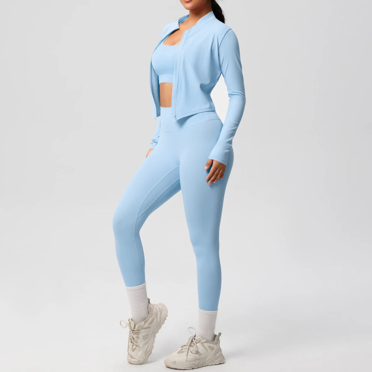 3-Piece SculptFit Yoga Set – Sports Bra, Zip Jacket & Leggings
