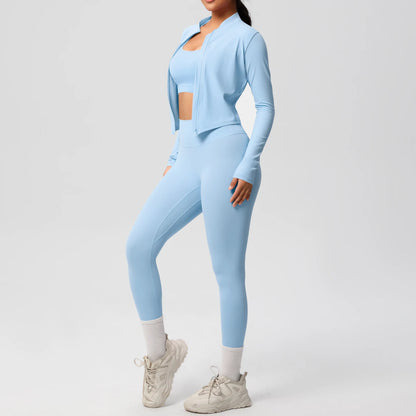 3-Piece SculptFit Yoga Set – Sports Bra, Zip Jacket & Leggings