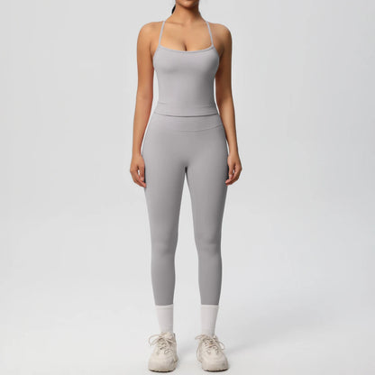 Women's 2-Piece Fitness Set – Halter Top & Tummy Control Bottoms