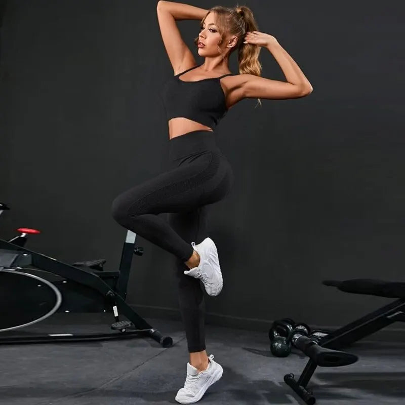 2-Piece Seamless Workout Set – High-Waisted Leggings & Sports Bra