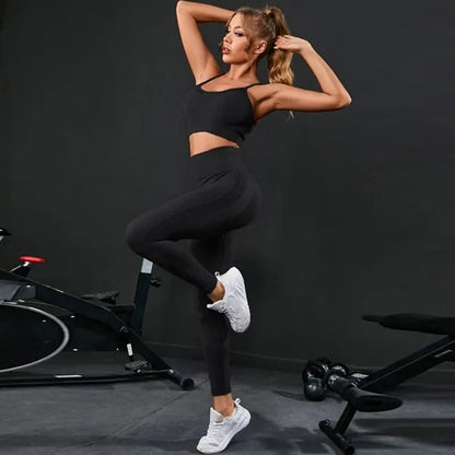 2-Piece Seamless Workout Set – High-Waisted Leggings & Sports Bra