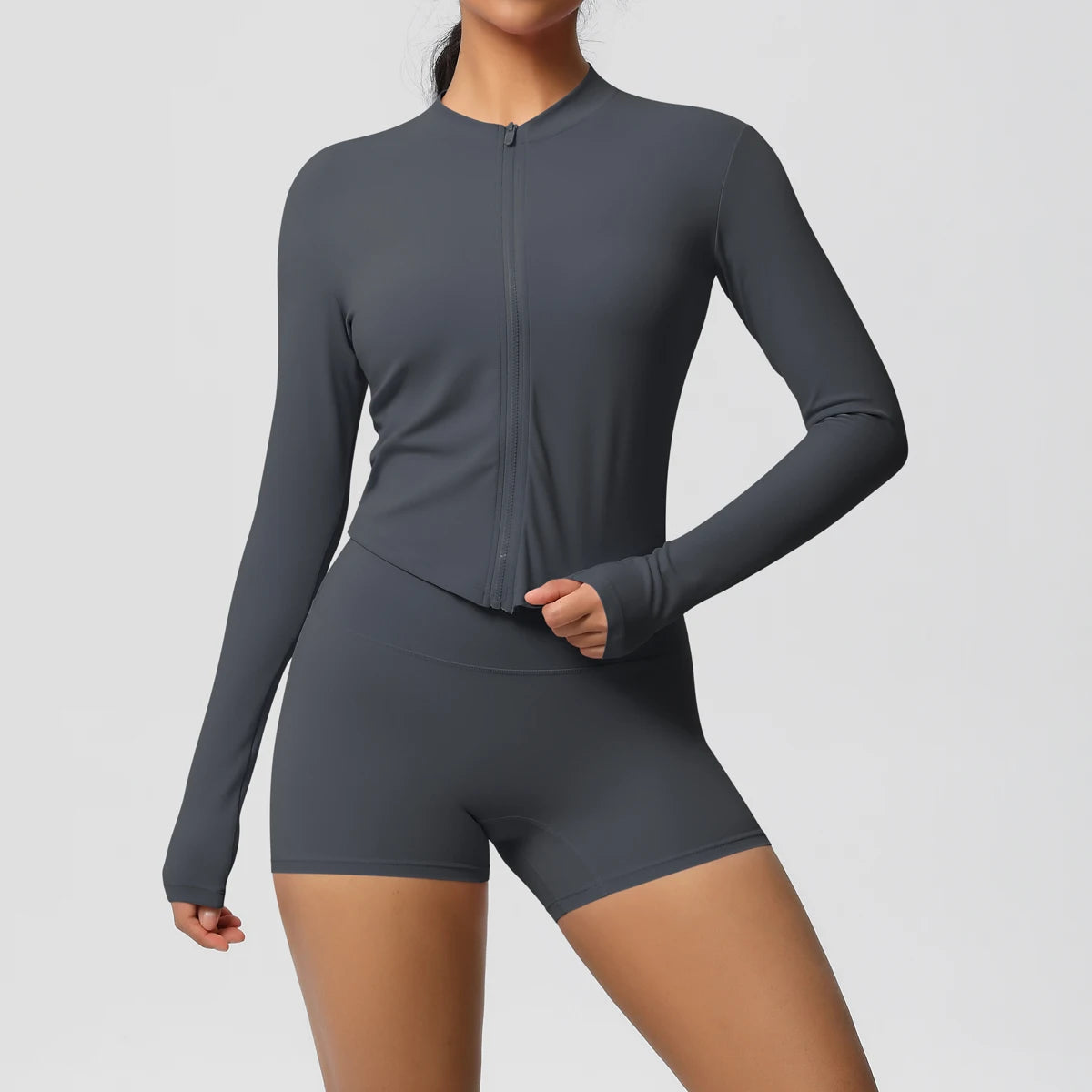 Women’s Zipper Jacket and Scrunch Shorts Workout Set