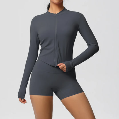Women’s Zipper Jacket and Scrunch Shorts Workout Set