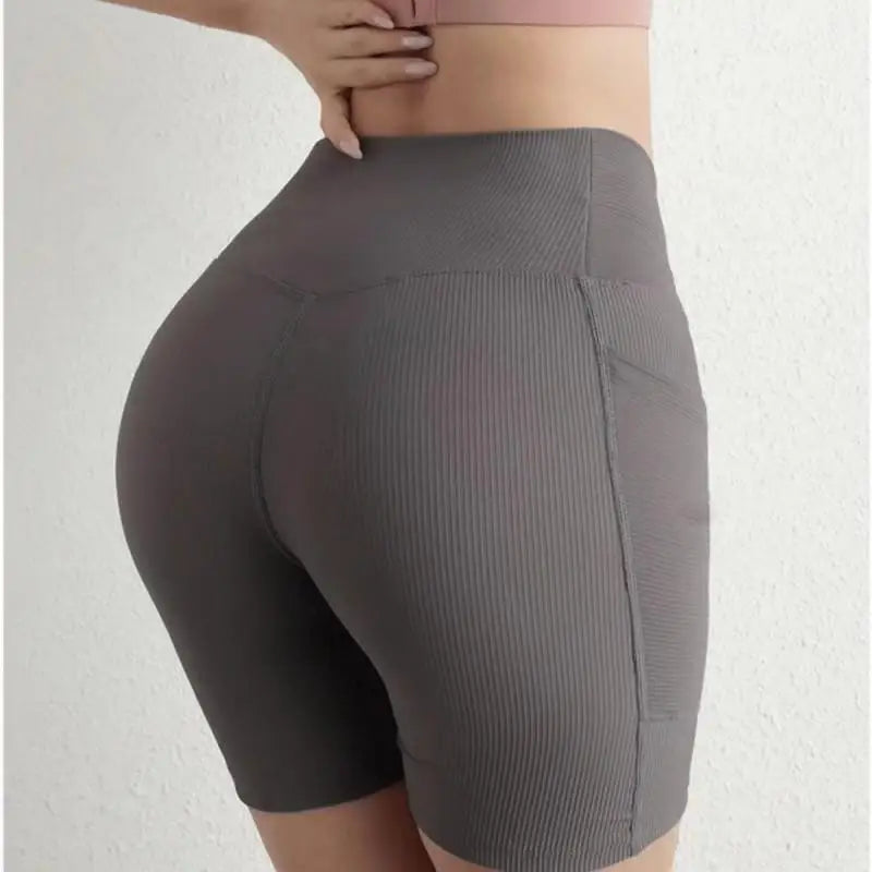 Cross-Band High-Waist Biker Shorts with Pockets