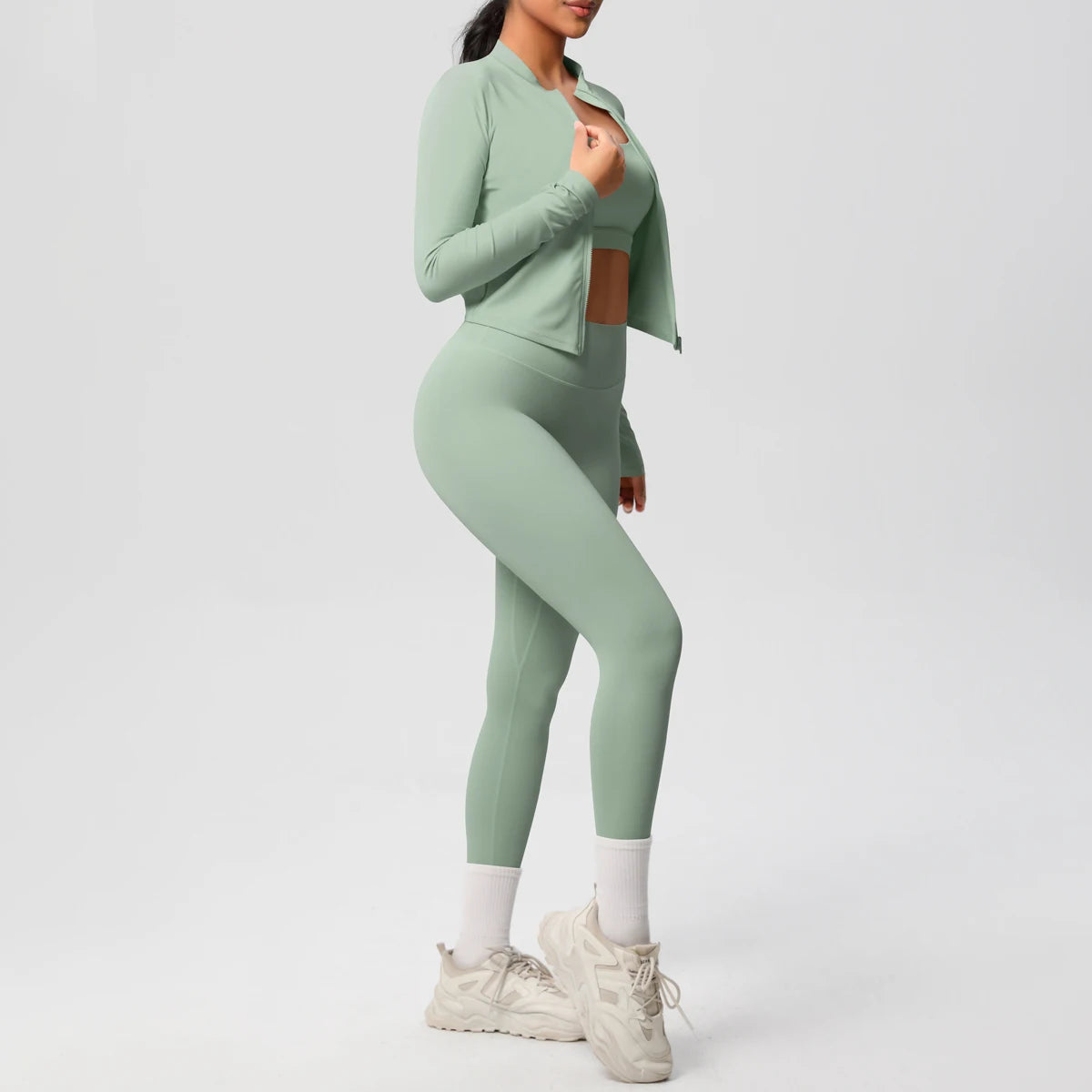 3-Piece SculptFit Yoga Set – Sports Bra, Zip Jacket & Leggings