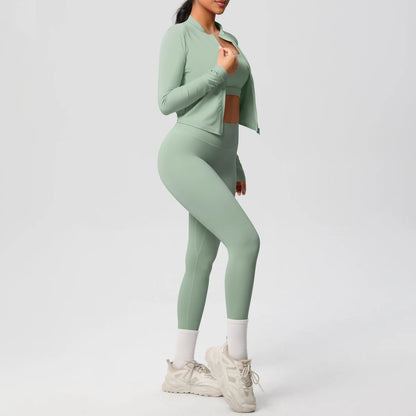 3-Piece SculptFit Yoga Set – Sports Bra, Zip Jacket & Leggings