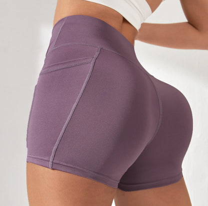 High-Waist Cross Waist Biker Shorts with Pockets