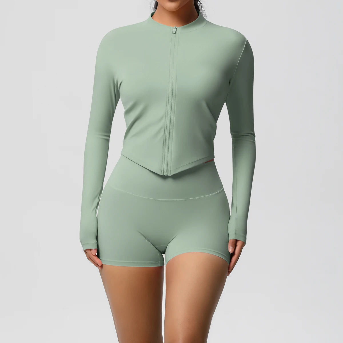 Women’s Zipper Jacket and Scrunch Shorts Workout Set