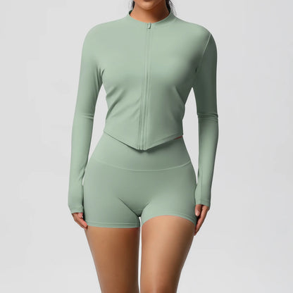 Women’s Zipper Jacket and Scrunch Shorts Workout Set
