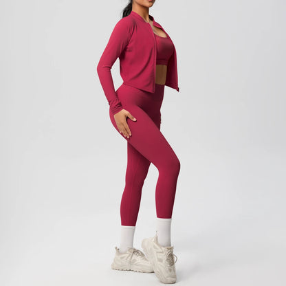 3-Piece SculptFit Yoga Set – Sports Bra, Zip Jacket & Leggings