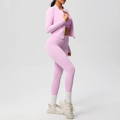 3-Piece SculptFit Yoga Set – Sports Bra, Zip Jacket & Leggings