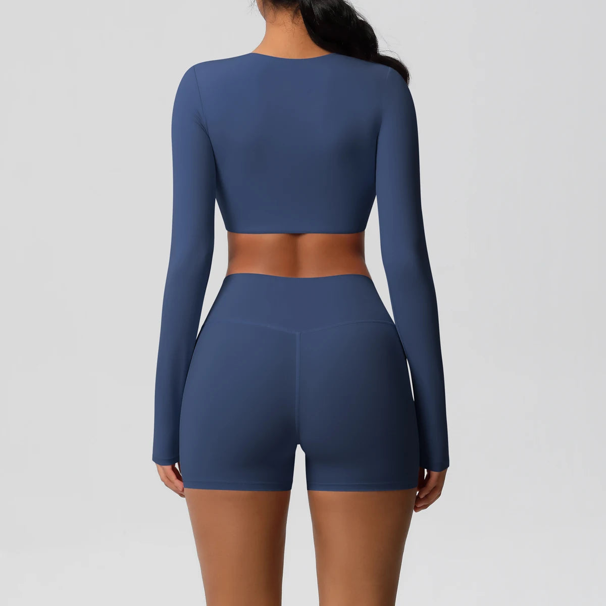 Women's 2-Piece Long Sleeve Yoga Set – High-Waisted Leggings & Crop Top Workout Outfit