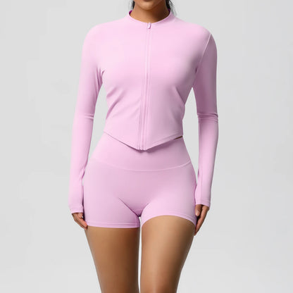 Women’s Zipper Jacket and Scrunch Shorts Workout Set