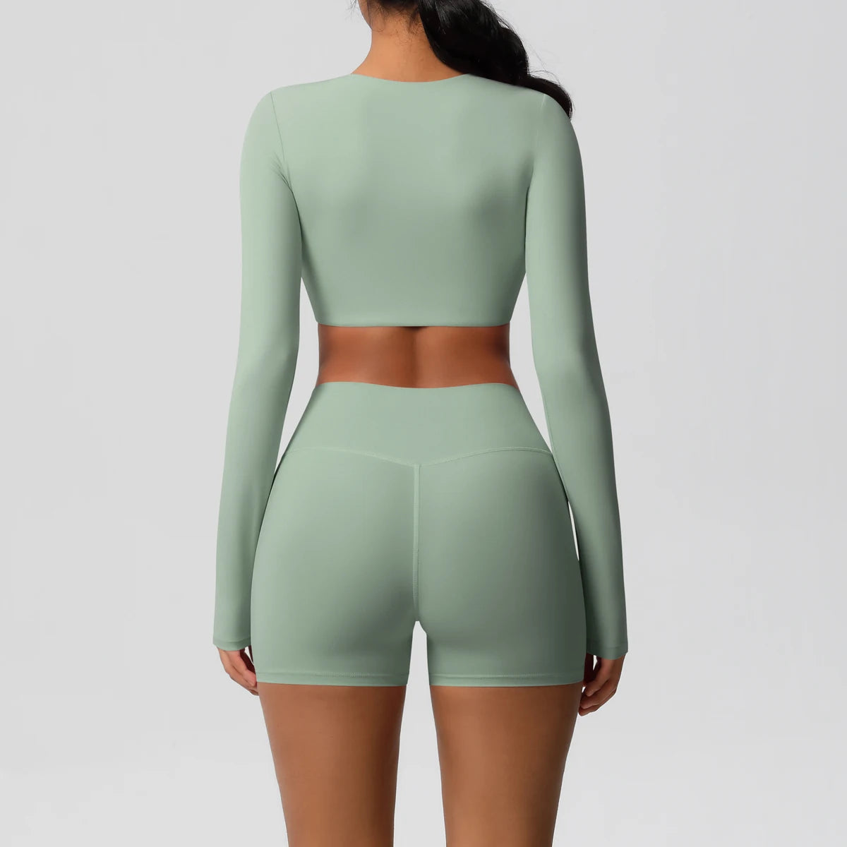 Women's 2-Piece Long Sleeve Yoga Set – High-Waisted Leggings & Crop Top Workout Outfit