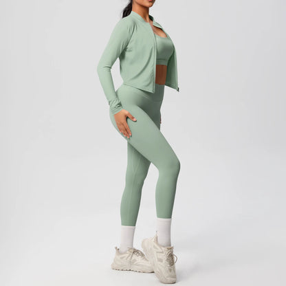 3-Piece SculptFit Yoga Set – Sports Bra, Zip Jacket & Leggings