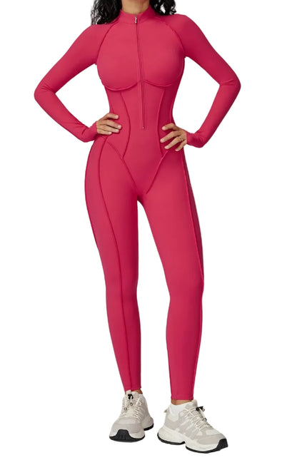 FlexSculpt Zip-Up Yoga Bodysuit – Long Sleeve Compression Jumpsuit