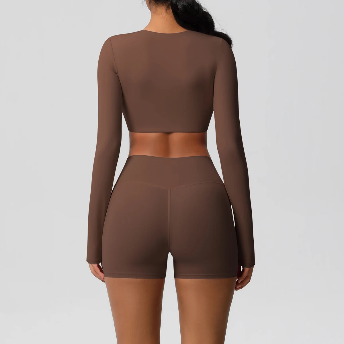 Women's 2-Piece Long Sleeve Yoga Set – High-Waisted Leggings & Crop Top Workout Outfit