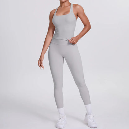 Women's Tummy Control Workout Set – Crossover Back Sports Bra & Leggings