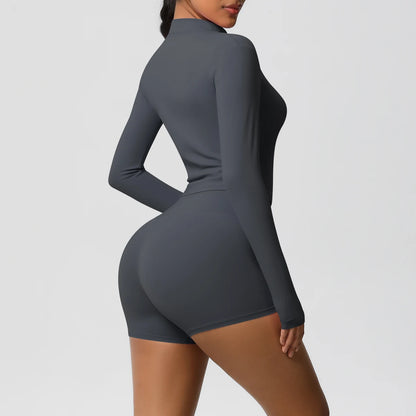 Women’s Zipper Jacket and Scrunch Shorts Workout Set