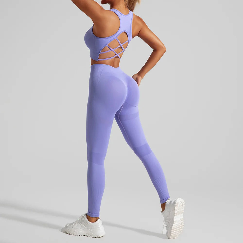 Seamless Backless Yoga Set – Crop Top & Leggings