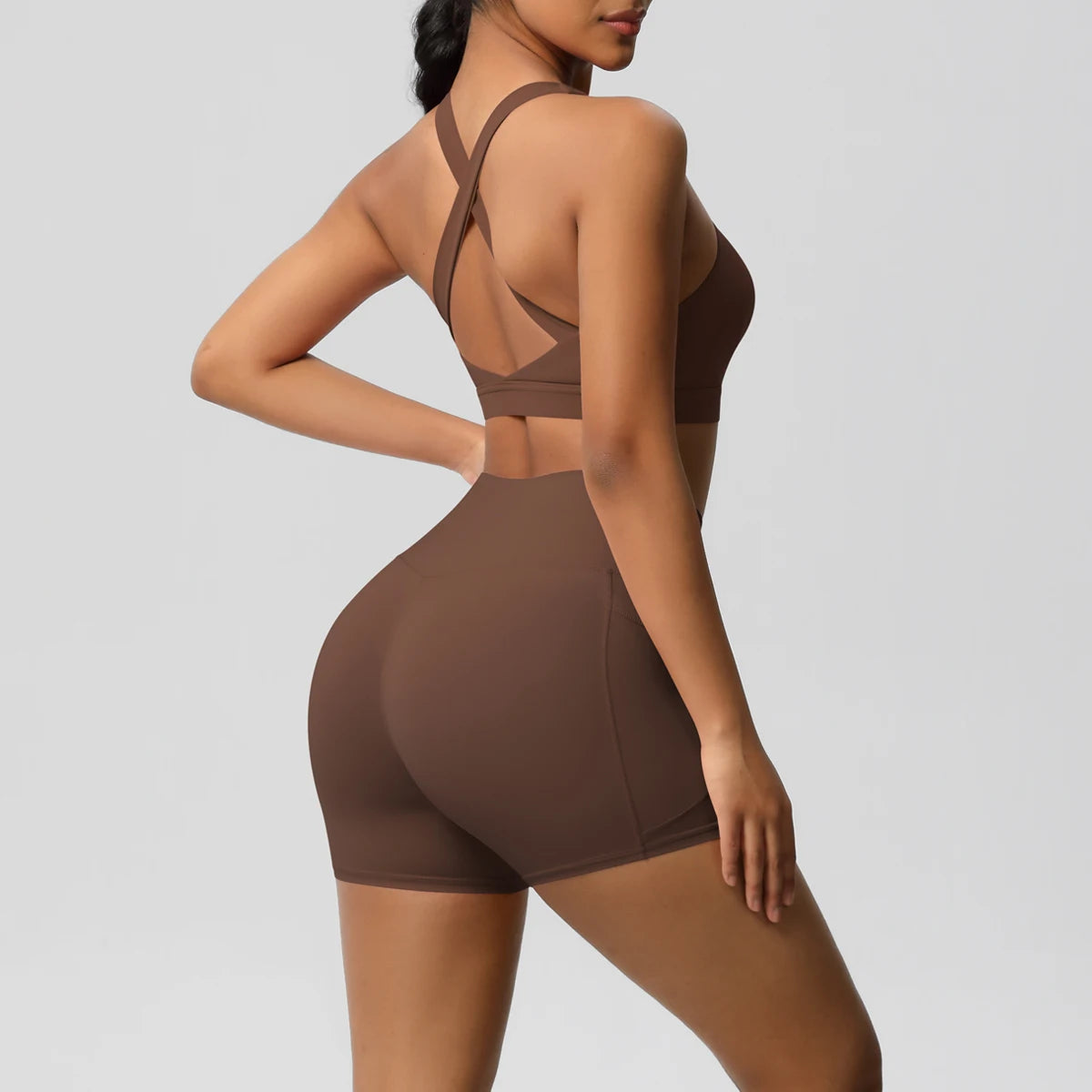Crossover Sports Bra & Shorts Workout Set