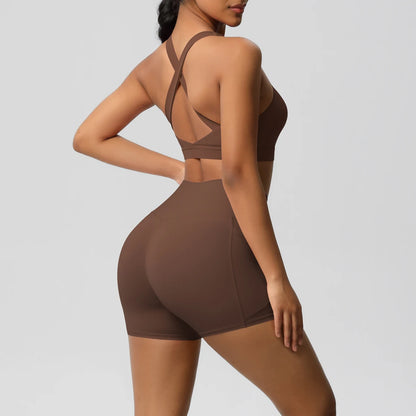 Crossover Sports Bra & Shorts Workout Set