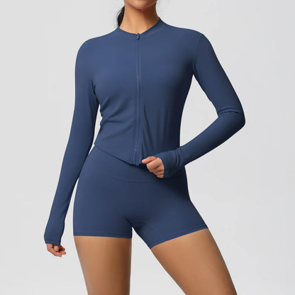 Women’s Zipper Jacket and Scrunch Shorts Workout Set