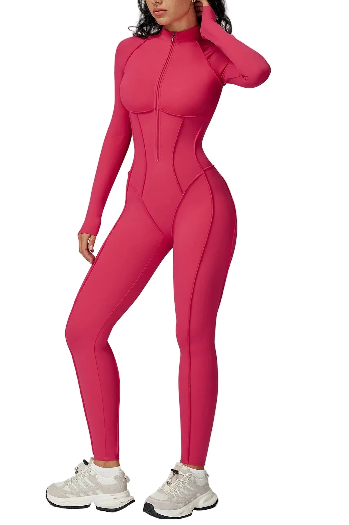 FlexSculpt Zip-Up Yoga Bodysuit – Long Sleeve Compression Jumpsuit