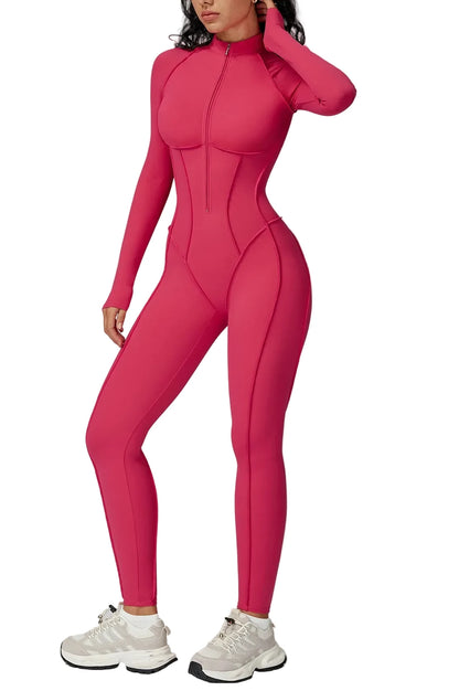 FlexSculpt Zip-Up Yoga Bodysuit – Long Sleeve Compression Jumpsuit