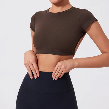 Women's Quick-Dry Backless Workout Crop Top – Breathable Fitness & Yoga Activewear