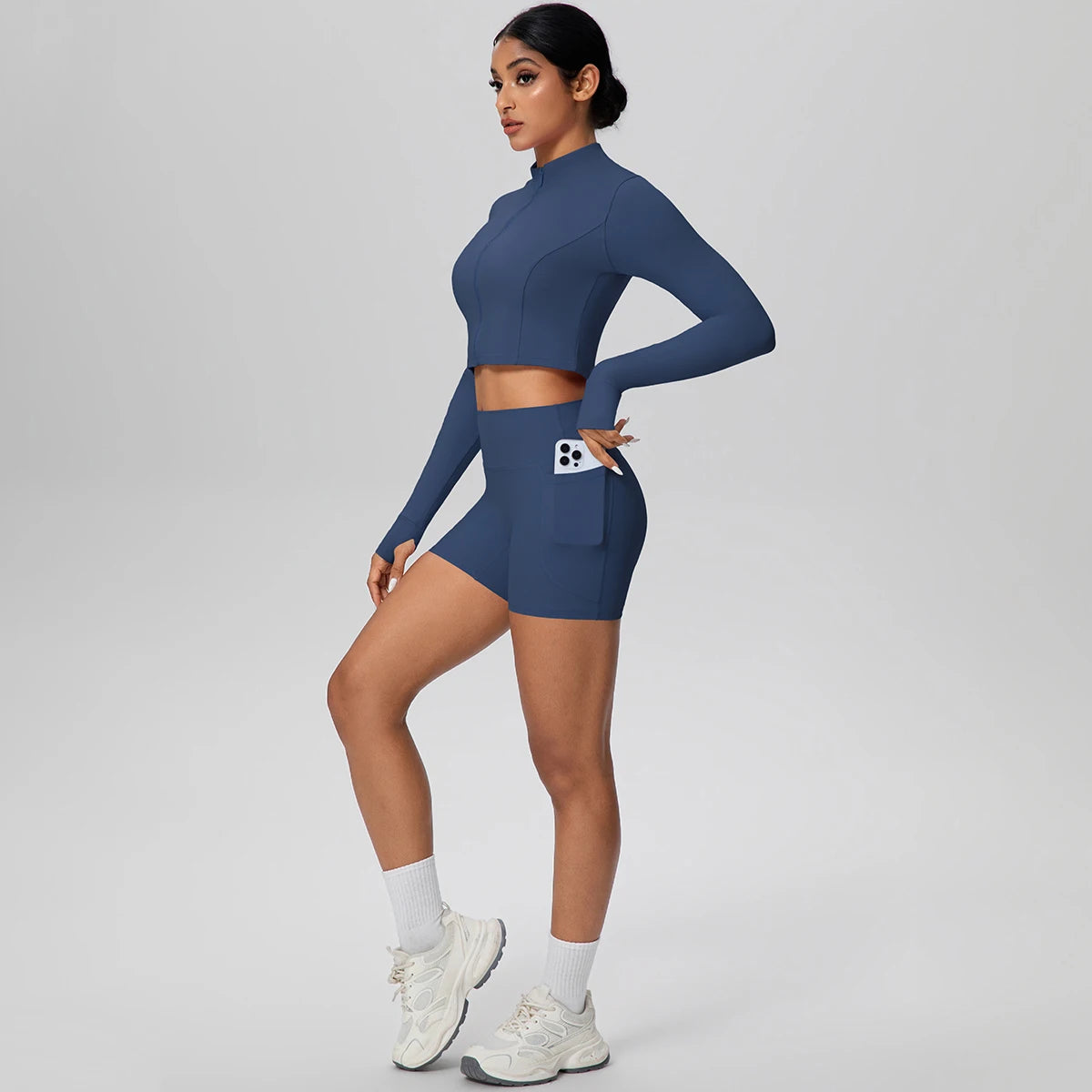 Women's Quick-Dry Running & Yoga Set – Zip-Up Jacket & Pocket Workout Shorts (2-Piece Activewear Set)