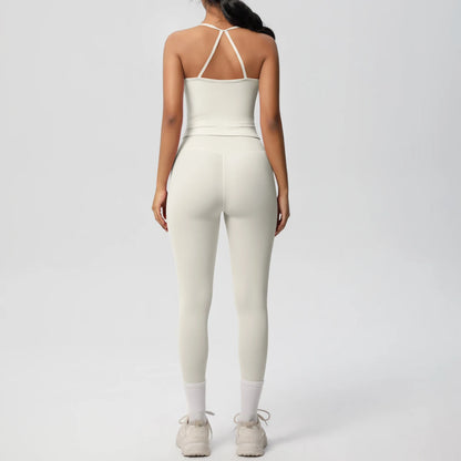 Women's 2-Piece Fitness Set – Halter Top & Tummy Control Bottoms