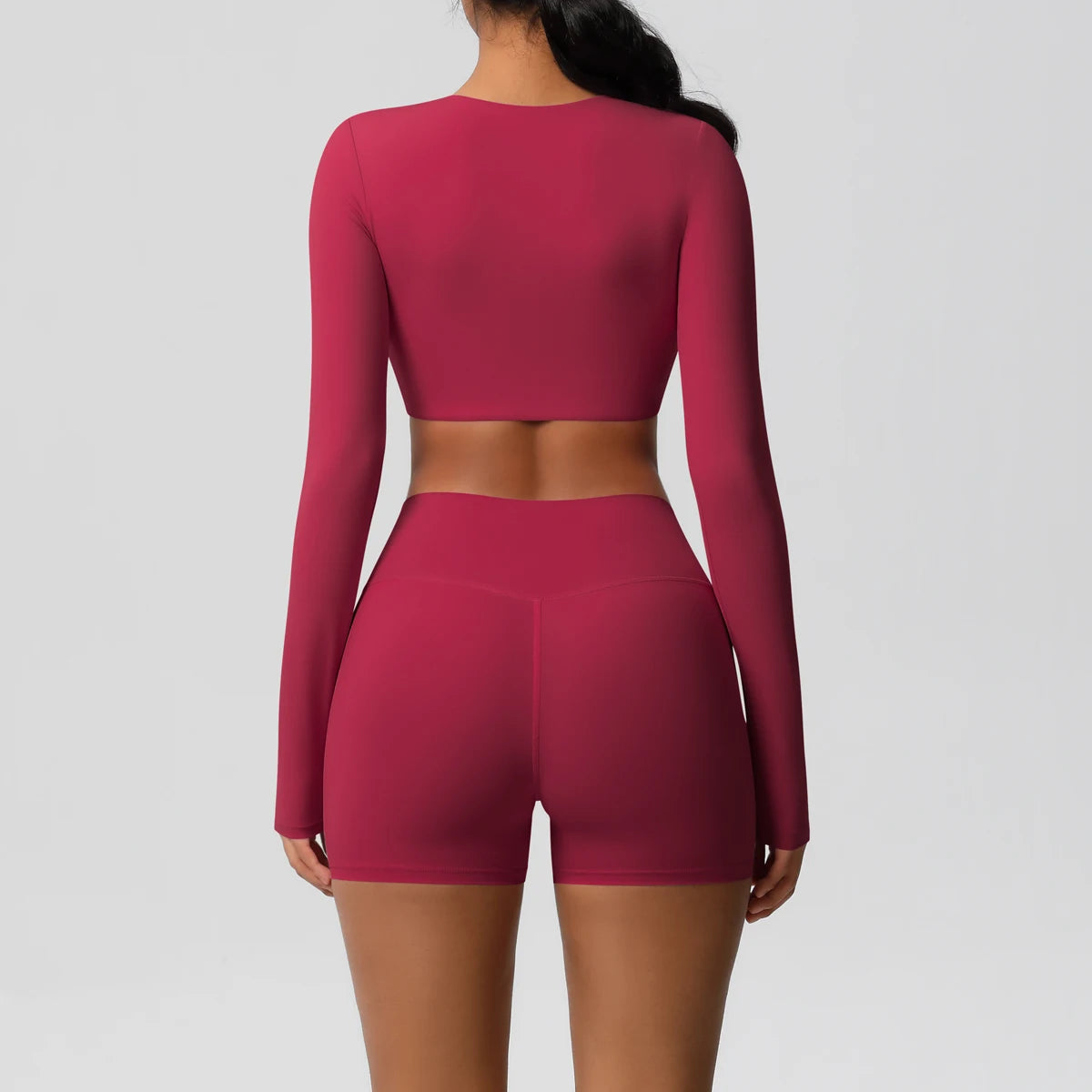 Women's 2-Piece Long Sleeve Yoga Set – High-Waisted Leggings & Crop Top Workout Outfit