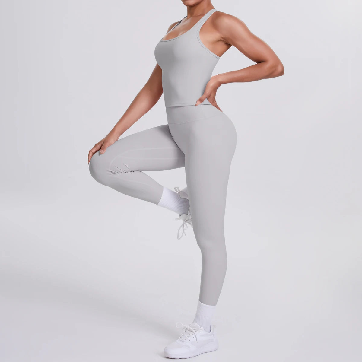 Women's Tummy Control Workout Set – Crossover Back Sports Bra & Leggings