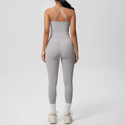 Women's 2-Piece Fitness Set – Halter Top & Tummy Control Bottoms