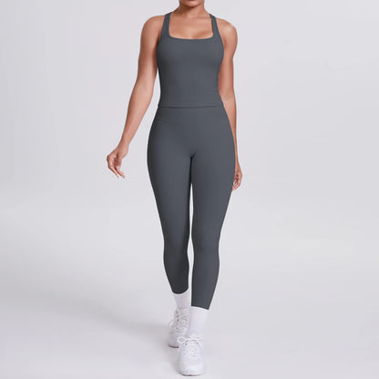Women's Tummy Control Workout Set – Crossover Back Sports Bra & Leggings