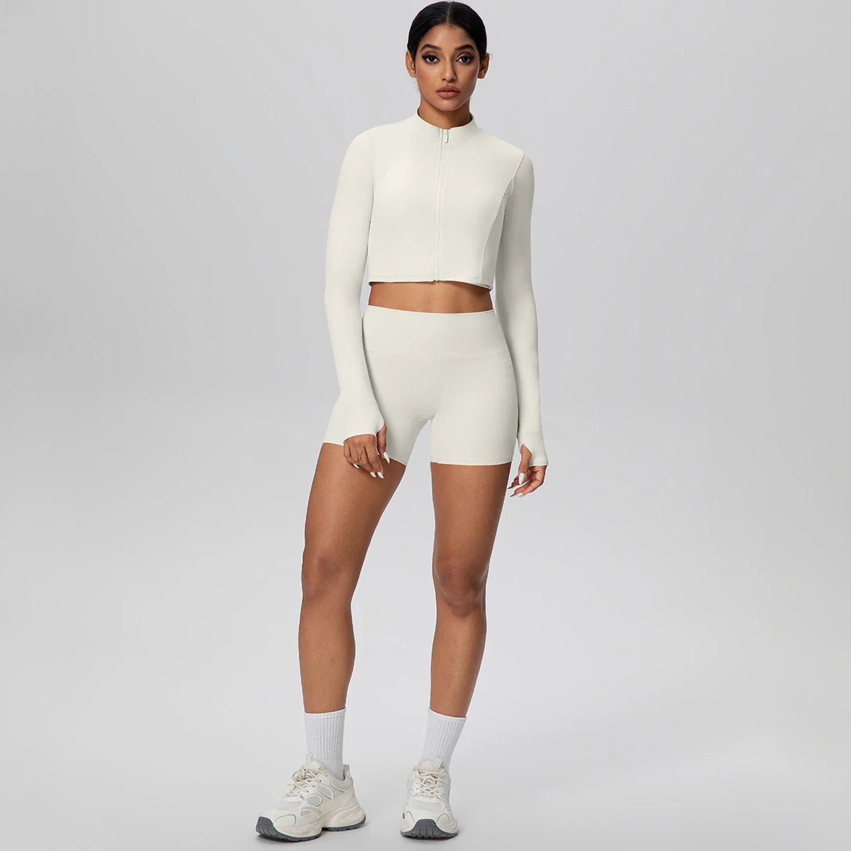 Women's Quick-Dry Running & Yoga Set – Zip-Up Jacket & Pocket Workout Shorts (2-Piece Activewear Set)