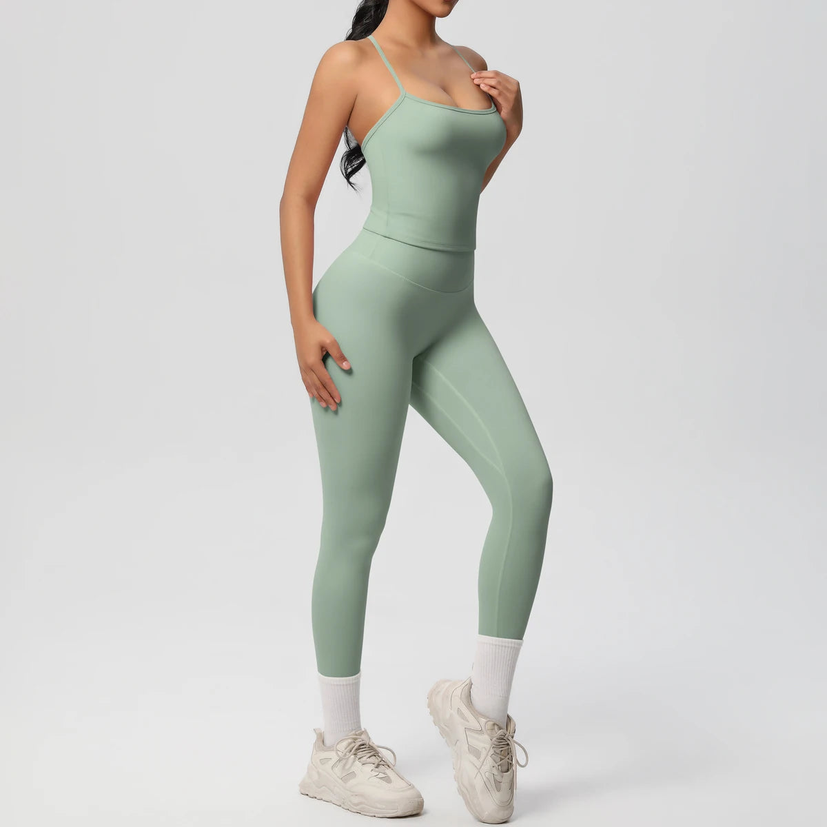 Women's 2-Piece Fitness Set – Halter Top & Tummy Control Bottoms