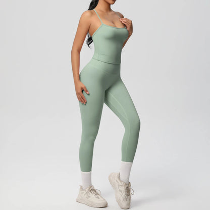 Women's 2-Piece Fitness Set – Halter Top & Tummy Control Bottoms
