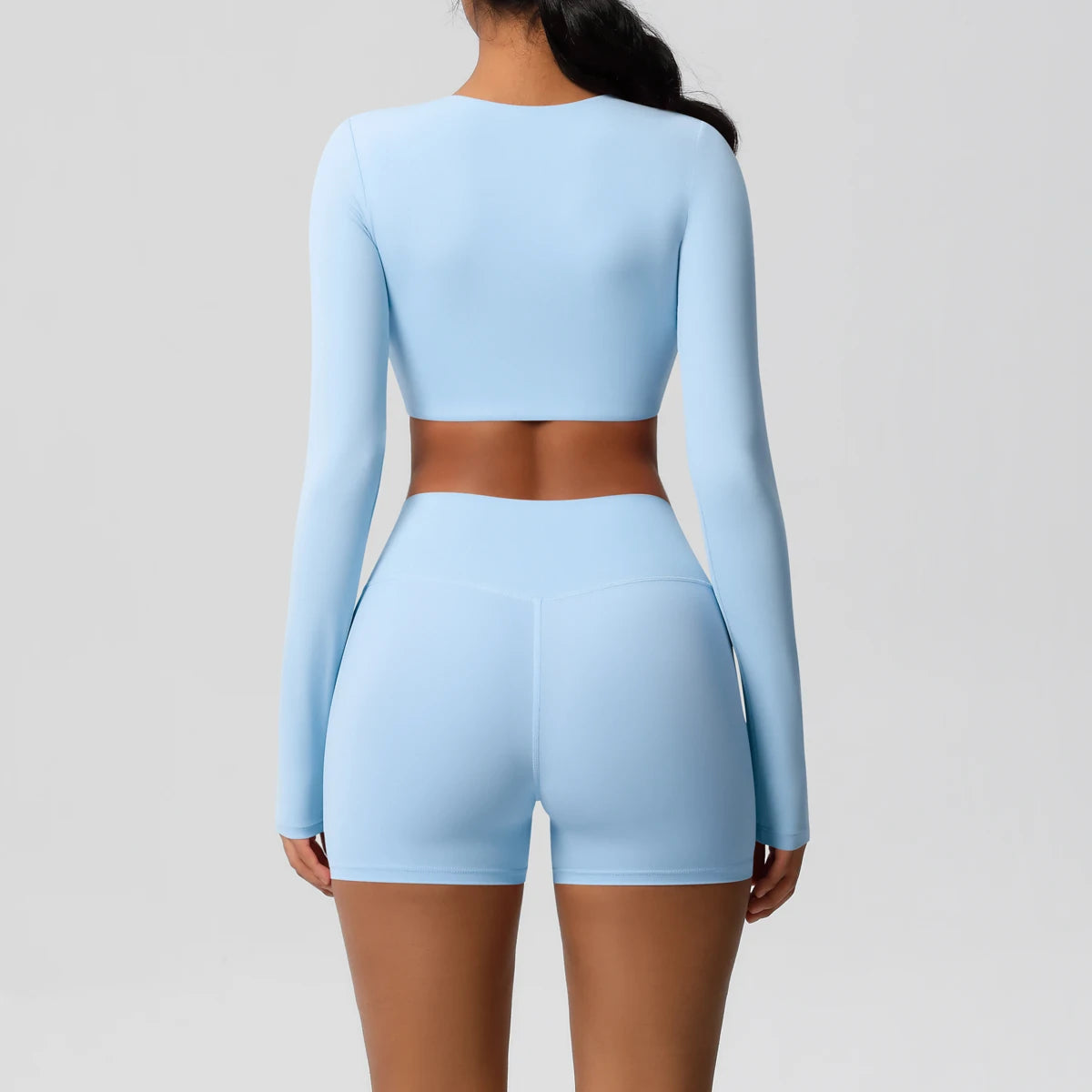 Women's 2-Piece Long Sleeve Yoga Set – High-Waisted Leggings & Crop Top Workout Outfit